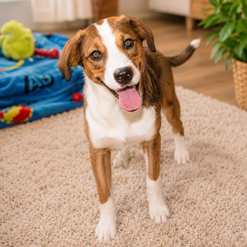 A baby small-sized female Yellow / Tan / Blond / Fawn Beagle dog named Lark for adoption in Erie, PA