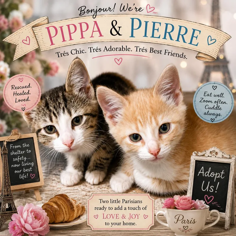 A baby medium-sized female Orange & White Domestic Short Hair cat named Pippa & Pierre for adoption in Soddy Daisy, TN