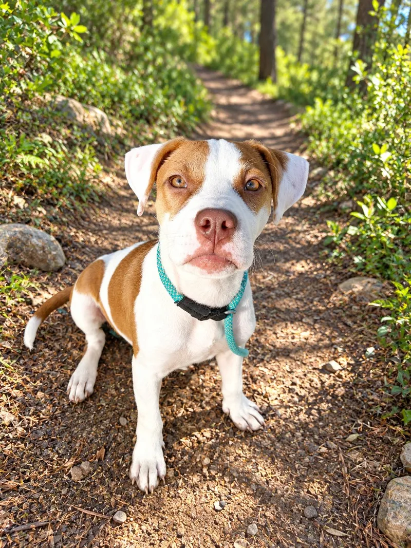 A baby medium-sized female American Staffordshire Terrier dog named Hazel for adoption in Tomball, TX