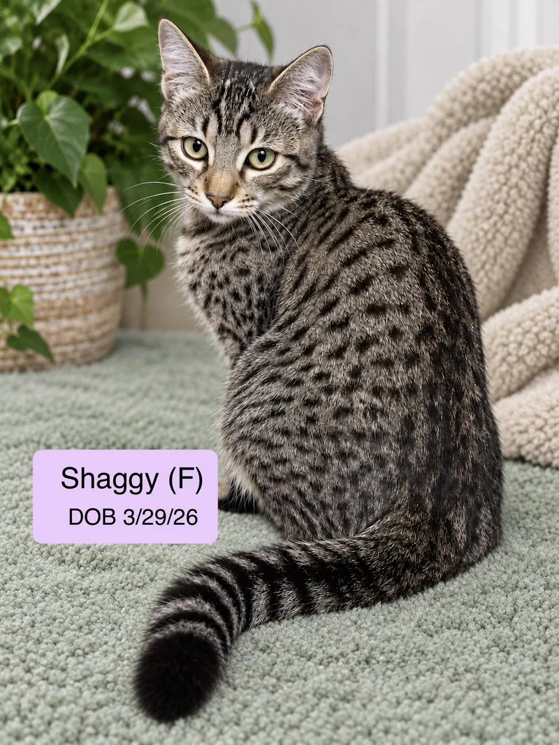 A young medium-sized female Domestic Short Hair cat named Shaggy for adoption in Vacaville, CA