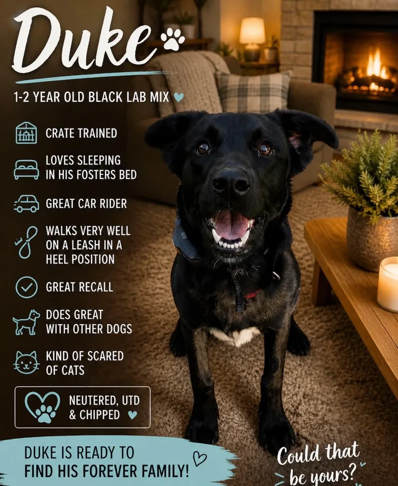 A young medium-sized male Labrador Retriever dog named Duke for adoption in Walker, LA