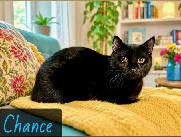 A young medium-sized male Black Domestic Short Hair cat named Chance for adoption in Englewood, FL