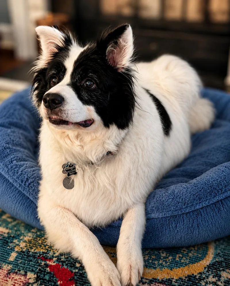 A senior medium-sized female White / Cream Border Collie dog named Maddy for adoption in Richmond, VA