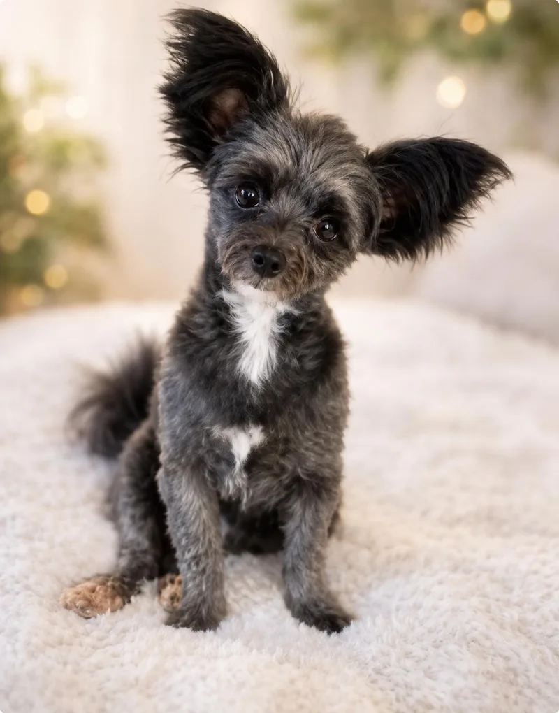 A young small-sized male Black Pomapoo dog named Coal for adoption in Miami, FL