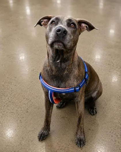 An adult large-sized female Plott Hound dog named Zae for adoption in Inverness, FL