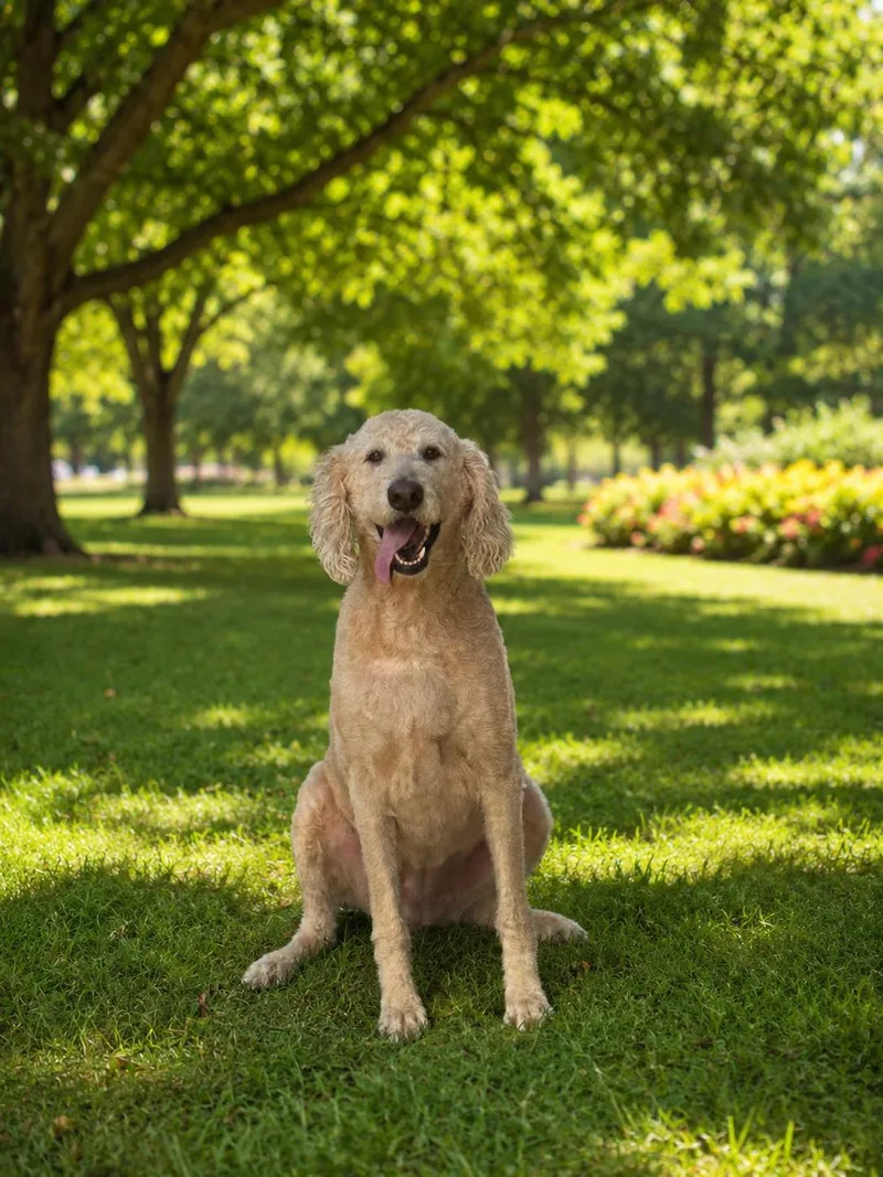 An adult large-sized female Goldendoodle dog named Molly for adoption in Allen, TX