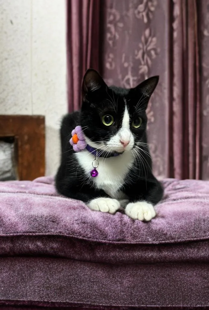 A young medium-sized female Black & White / Tuxedo Domestic Short Hair cat named Elvira for adoption in Houston, TX