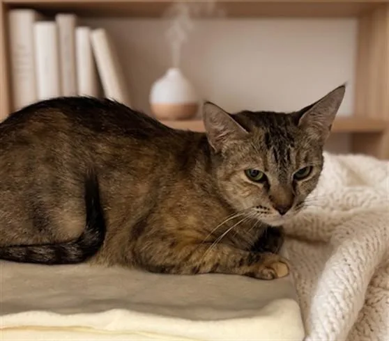 A young small-sized female Domestic Short Hair cat named Shawnie for adoption in San Pedro, CA