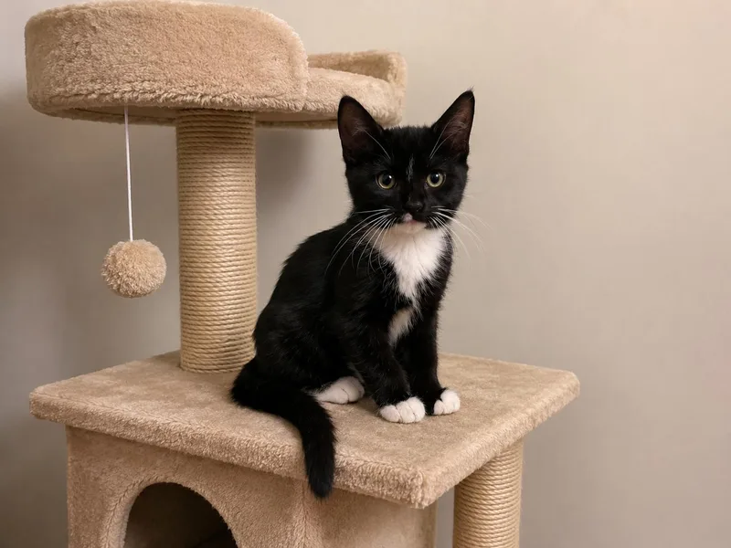 A young medium-sized male Black & White / Tuxedo Domestic Short Hair cat named Winston for adoption in Belchertown, MA