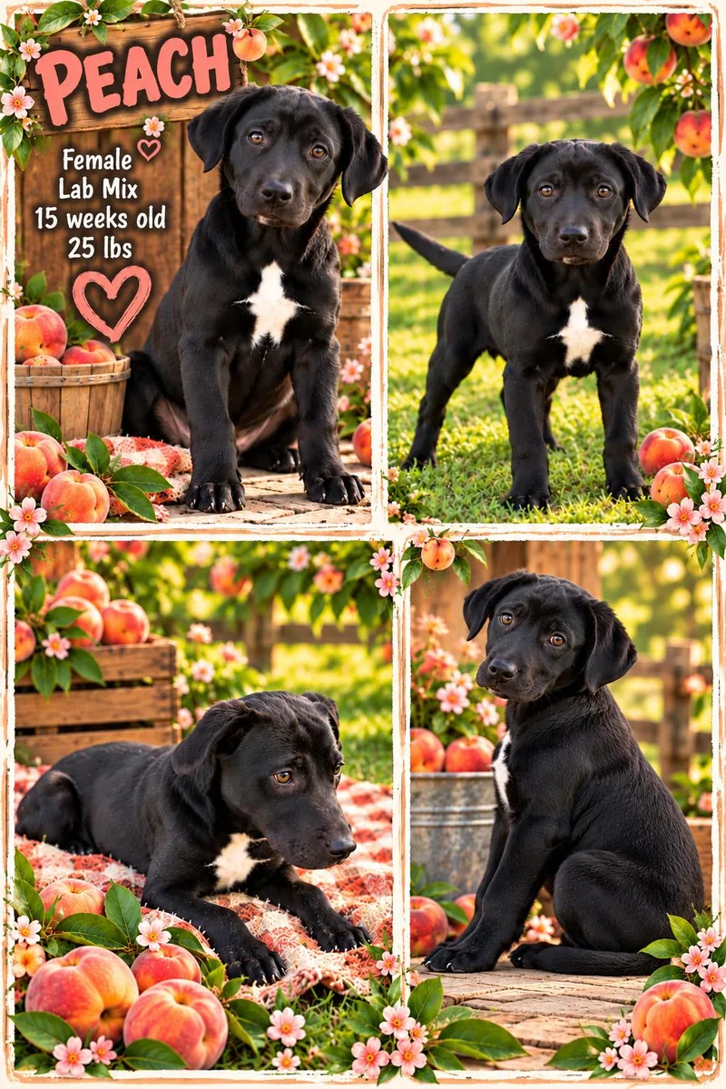 A baby medium-sized female Black Labrador Retriever dog named Peach for adoption in Jackson, TN