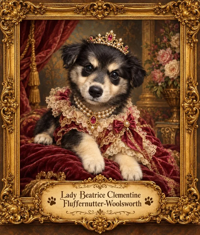 A baby medium-sized female Australian Shepherd dog named Lady Beatrice Clementine FluffernutterWoolsworth for adoption in Warren, MI