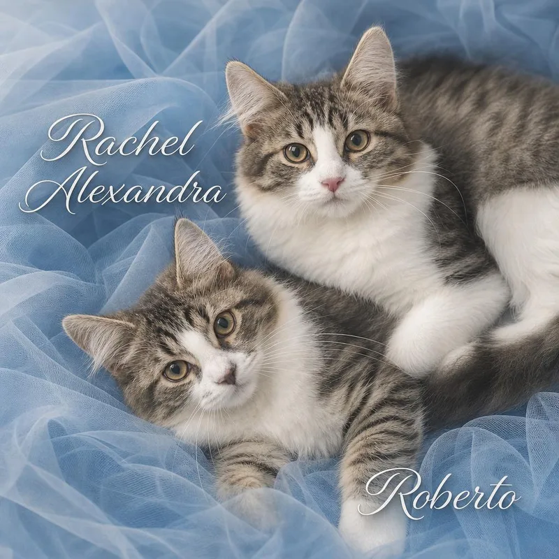 A baby medium-sized male Tabby (Brown / Chocolate) Domestic Medium Hair cat named Roberto & Rachel Alexandra for adoption in Charlotte, NC