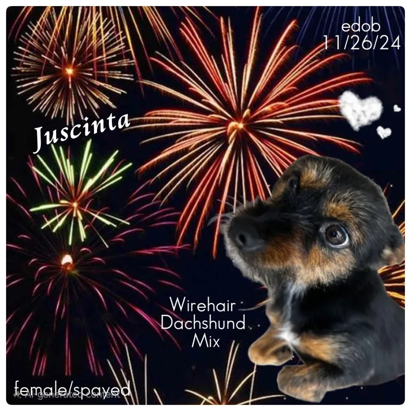 An adult small-sized female Black Wirehaired Dachshund dog named Juscinta Wat for adoption in Missouri City, TX