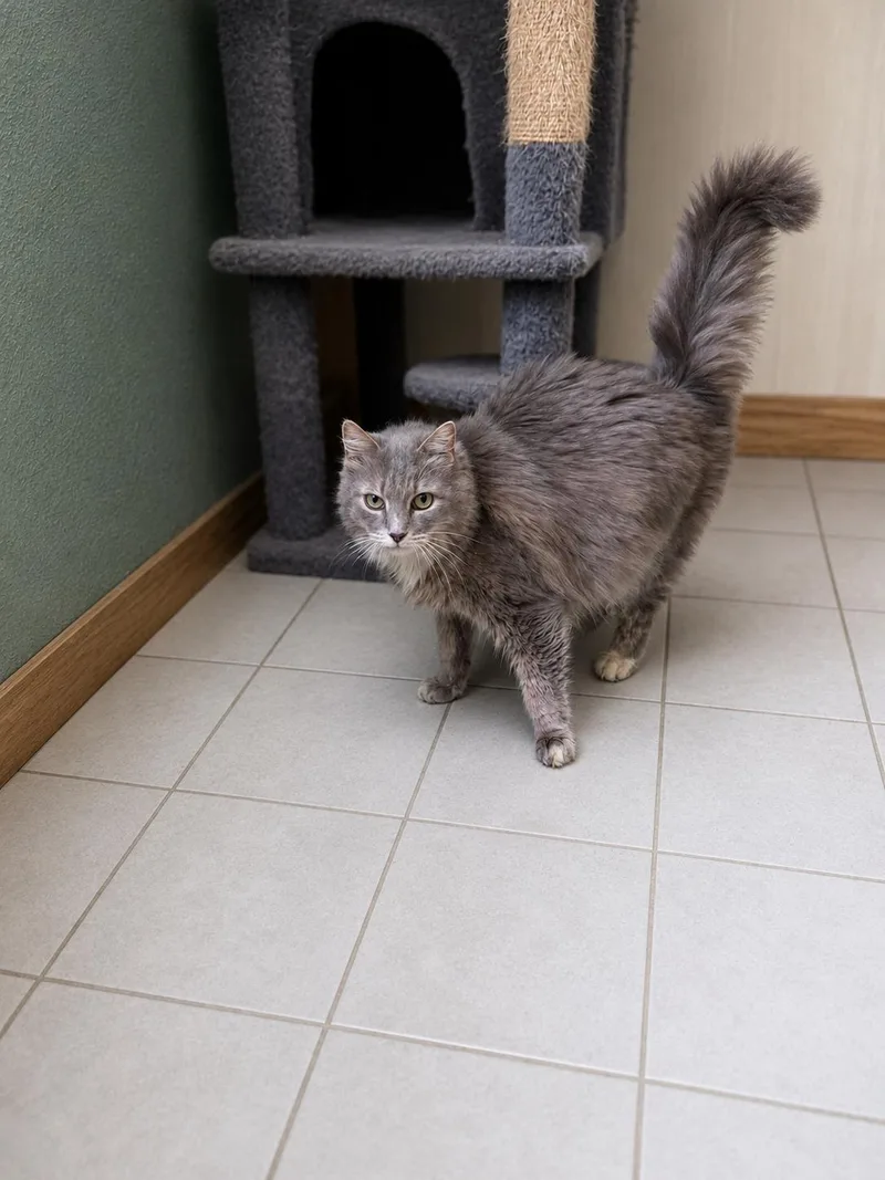 A young medium-sized female Gray / Blue / Silver Siberian cat named Pearl for adoption in Shrewsbury, MA
