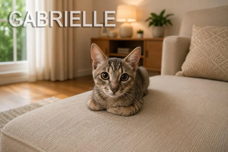 A baby small-sized female Domestic Short Hair cat named Gabrielle for adoption in Hudson, NH