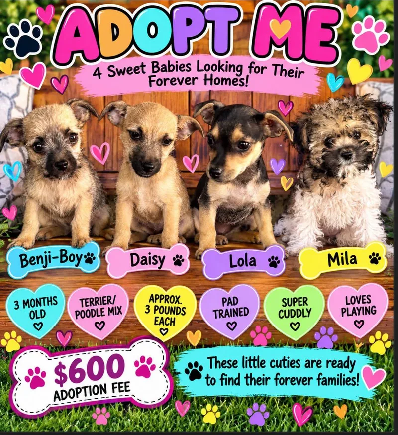 A baby small-sized female Black Miniature Poodle dog named Terrier  Poodle Puppies for adoption in San Tan Valley, AZ