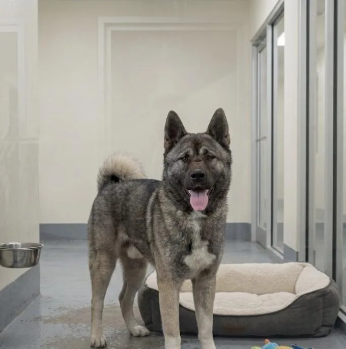 A young large-sized male Black Akita dog named Hanzo for adoption in Nashville, TN