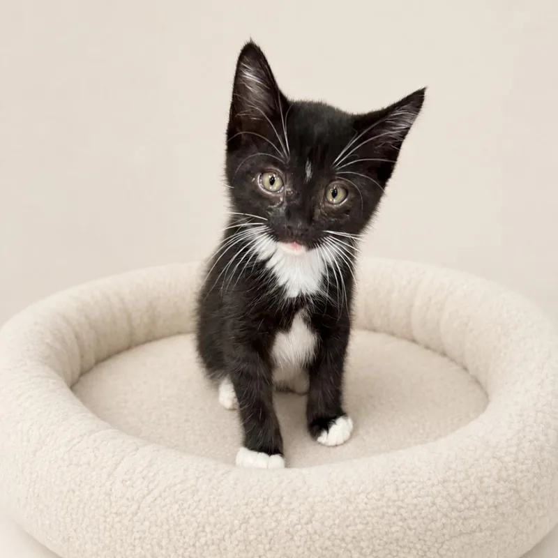 A baby small-sized female Black Domestic Short Hair cat named Dahlia for adoption in Redwood Falls, MN