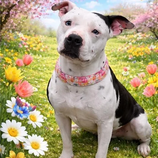 An adult medium-sized female Black Pit Bull Terrier dog named Tinsel for adoption in Prince Frederick, MD