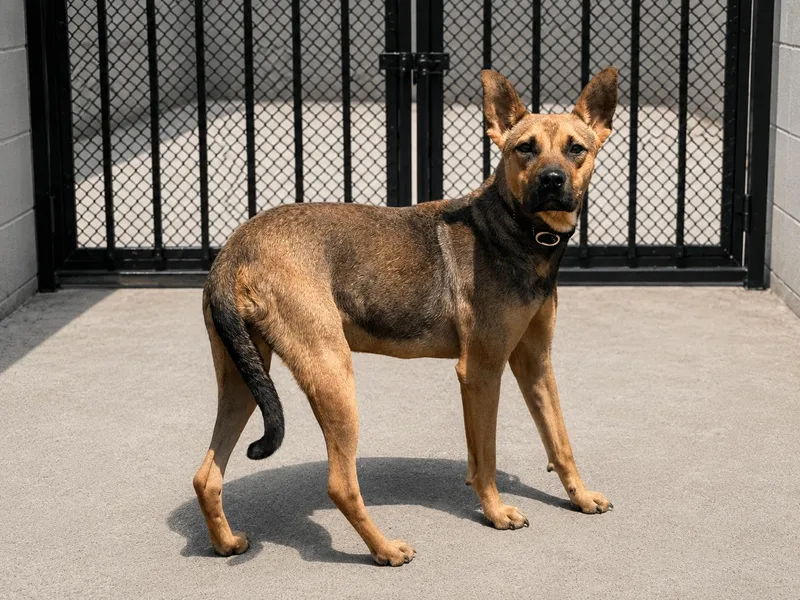 An adult medium-sized female Brown / Chocolate Dutch Shepherd dog named Monsoon for adoption in Orangeburg, SC