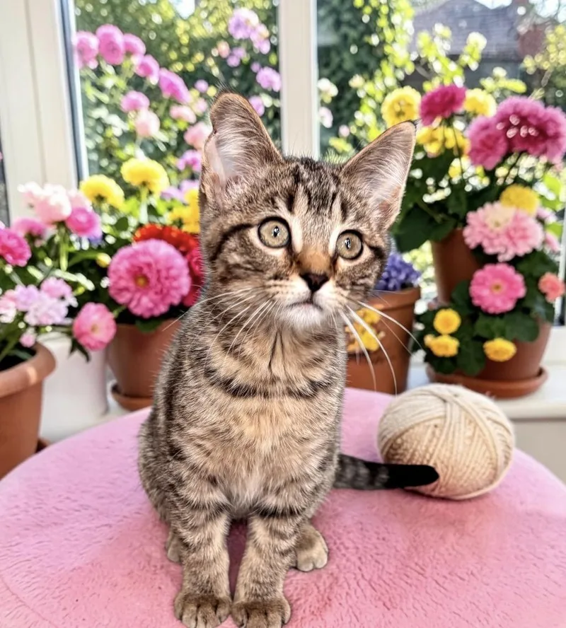 A baby small-sized female Tabby (Buff / Tan / Fawn) Tabby cat named Rose for adoption in Perry, IA
