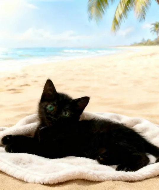 A baby small-sized female Black Domestic Short Hair cat named Churro for adoption in Tehachapi, CA