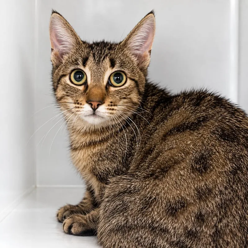 A young medium-sized male Brown / Chocolate Domestic Short Hair cat named Bodega Sushi for adoption in Austin, TX