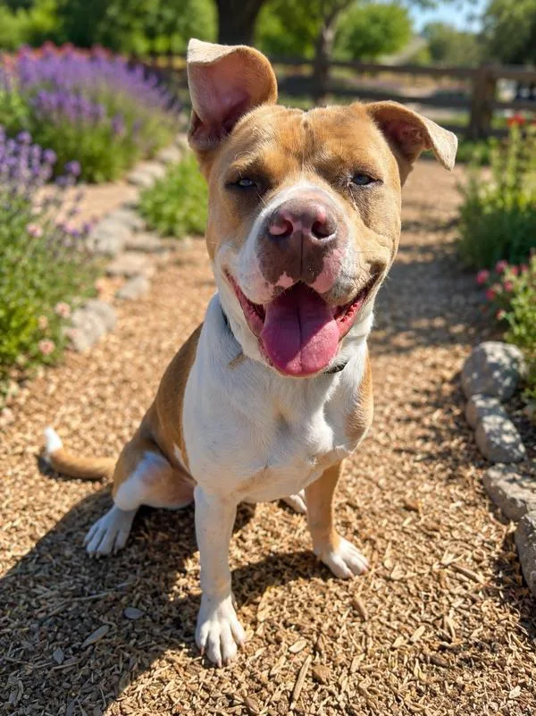 A young medium-sized male Pit Bull Terrier dog named Cheeto for adoption in Napa, CA