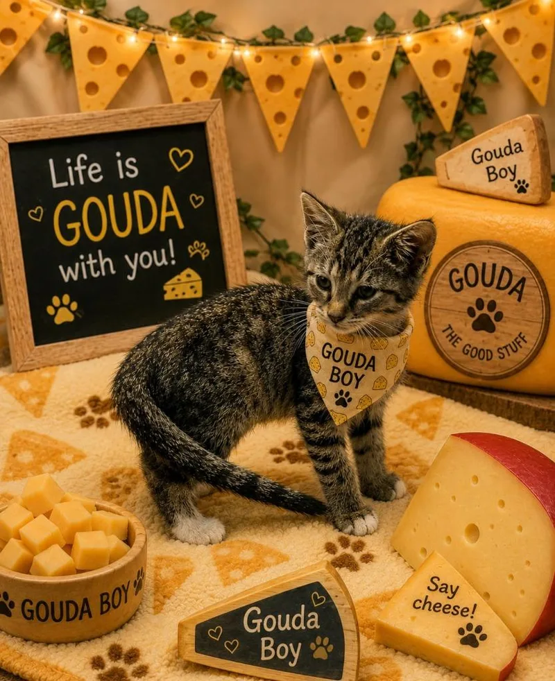 A baby small-sized male Domestic Short Hair cat named Gouda for adoption in Washington Court House, OH