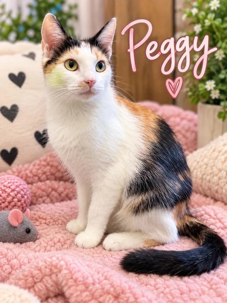A young small-sized female Domestic Short Hair cat named Peggy for adoption in East Ridge, TN