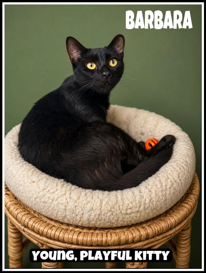 A young medium-sized female Domestic Short Hair cat named Barbara for adoption in Greenville, DE
