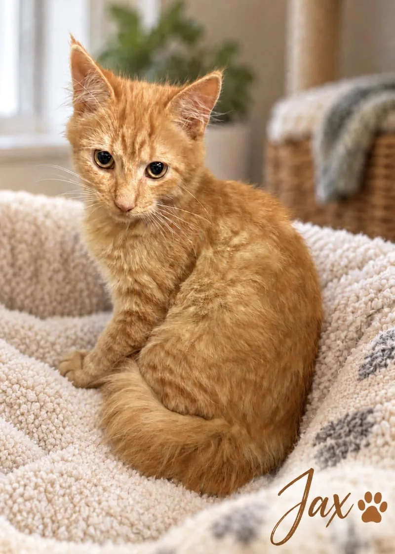 A baby small-sized male Tabby (Orange / Red) Domestic Medium Hair cat named Jax for adoption in Pawleys Island, SC