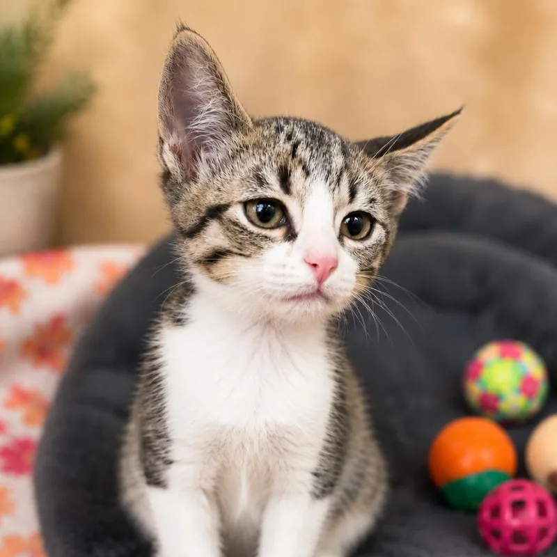 A baby small-sized female Gray / Blue / Silver Domestic Short Hair cat named Tuna for adoption in Wickenburg, AZ