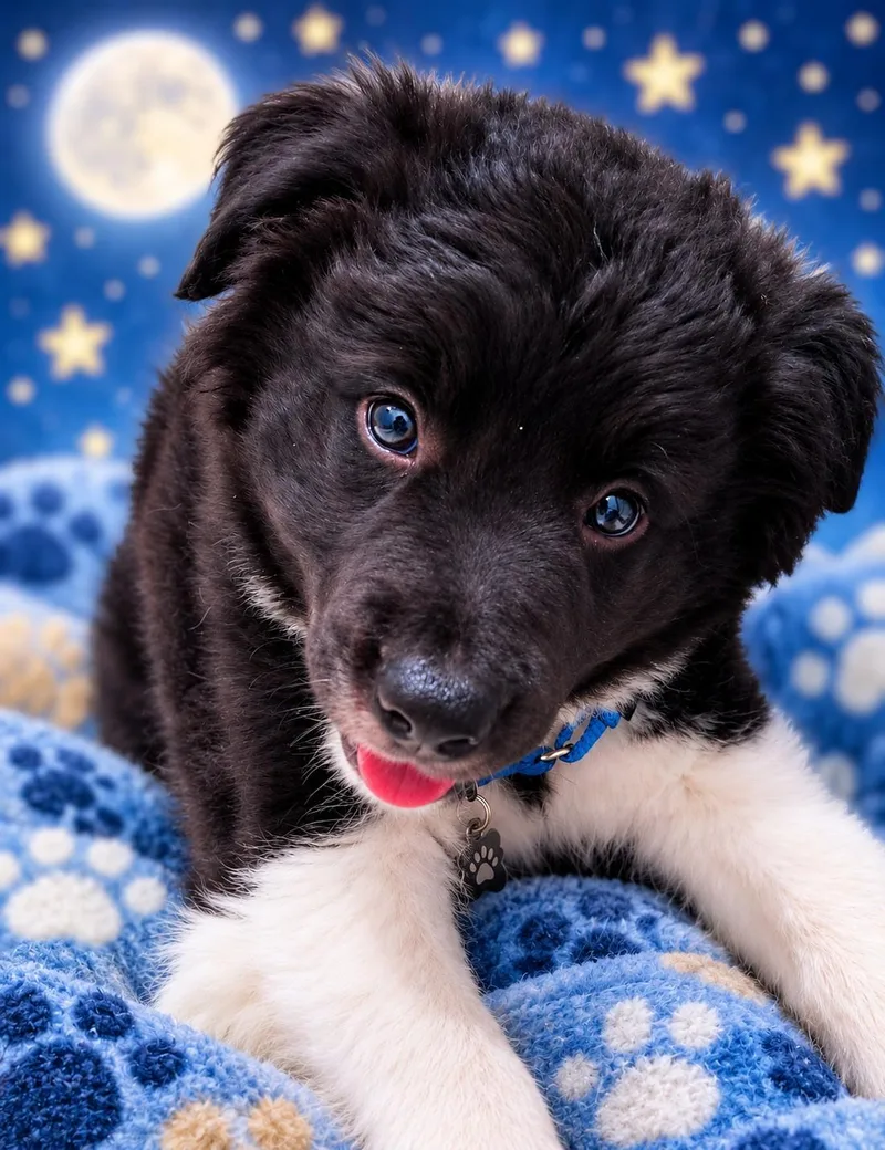 A baby medium-sized male Black Border Collie dog named Tator Tot for adoption in Richmond, VA