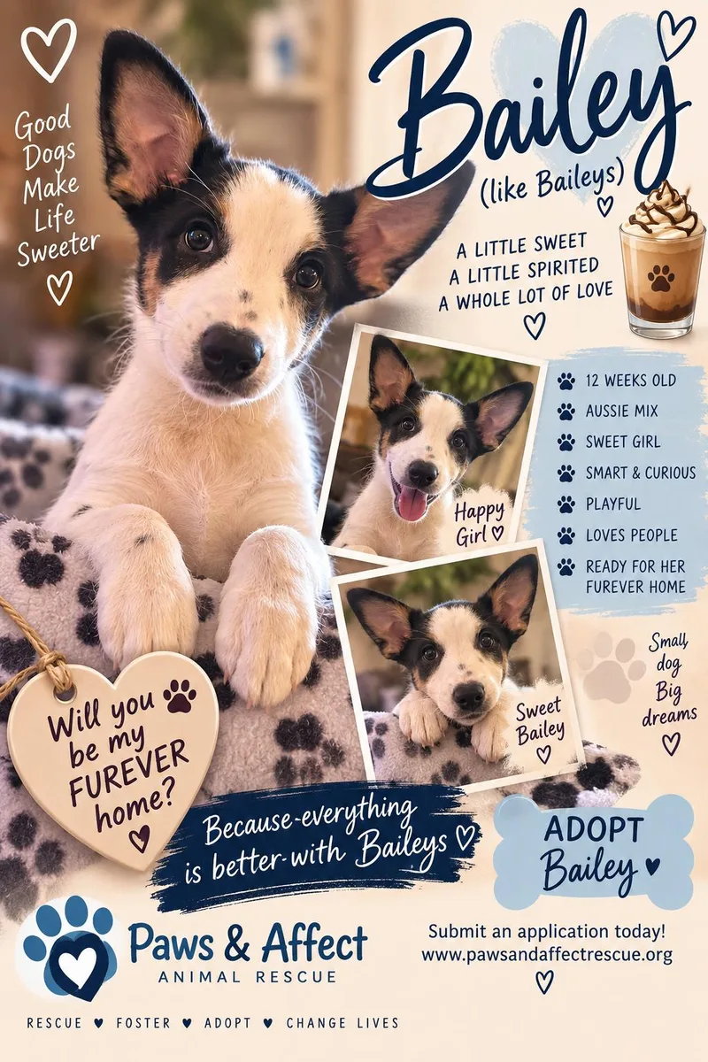 A baby medium-sized female Australian Shepherd dog named Bailey for adoption in Crystal Lake, IL