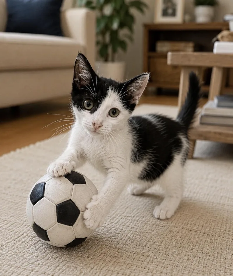 A baby small-sized male Black & White / Tuxedo American Shorthair cat named Lionel Messi for adoption in Homestead, FL