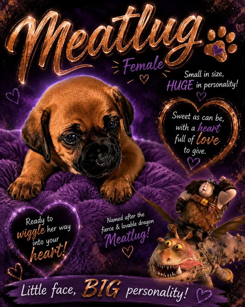A baby medium-sized female Brown / Chocolate Mixed Breed dog named Meatlug for adoption in Mauston, WI