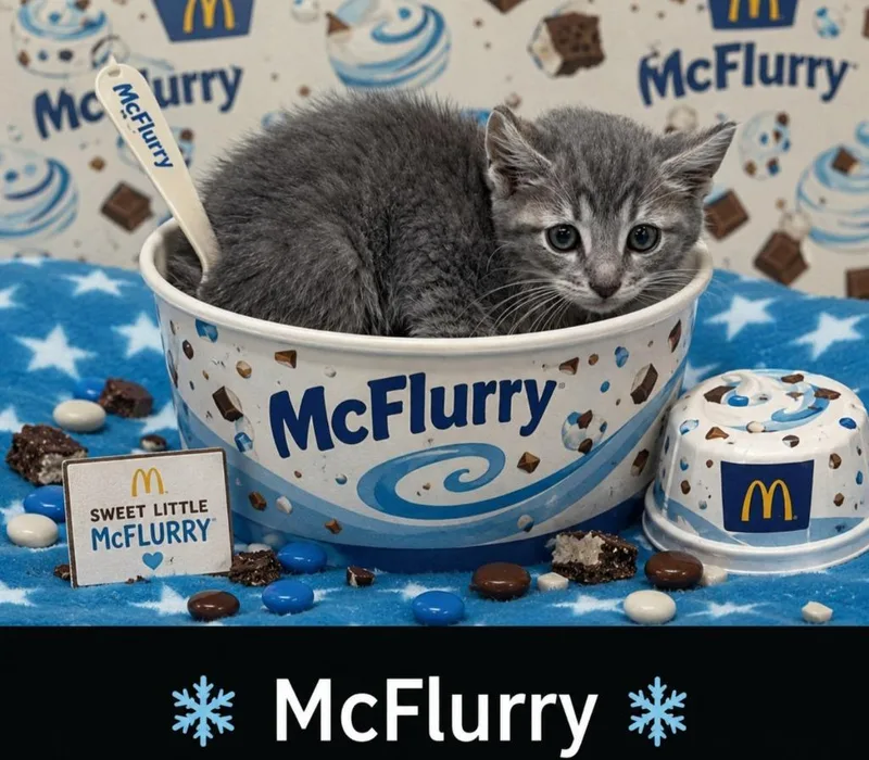 A baby small-sized female Domestic Short Hair cat named McFlurry for adoption in Washington Court House, OH