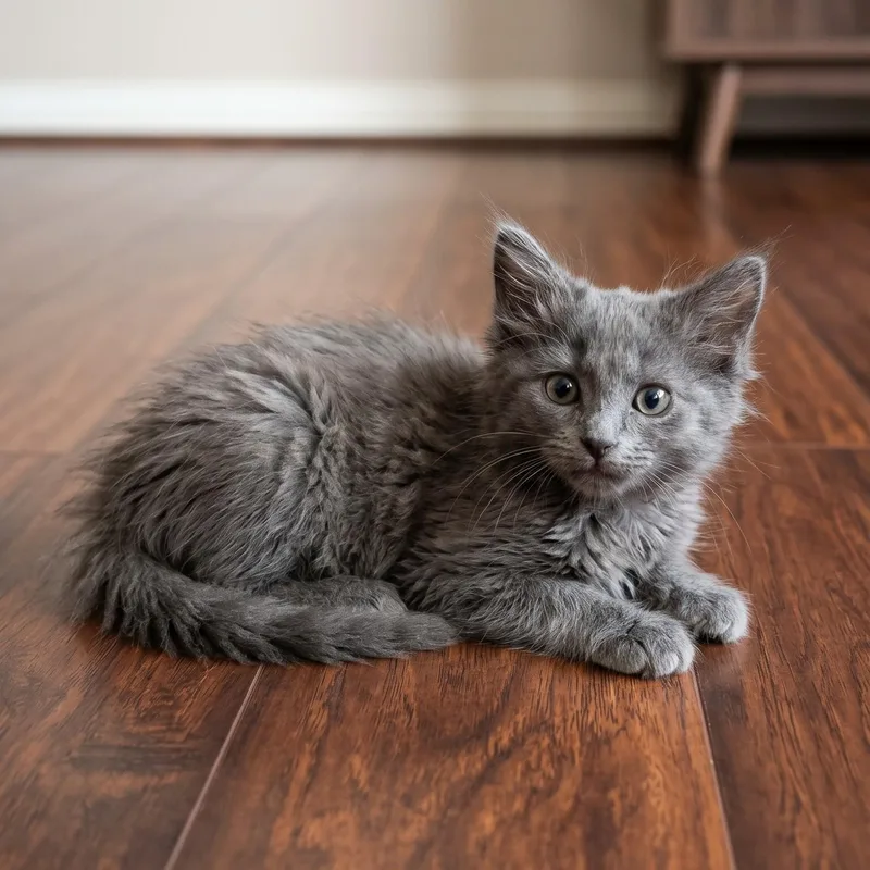 A baby medium-sized female Gray / Blue / Silver Nebelung cat named MoonShadow for adoption in Allen, TX