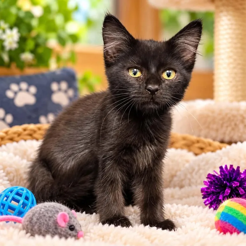 A baby small-sized male Black Domestic Short Hair cat named Bandit for adoption in Antioch, CA