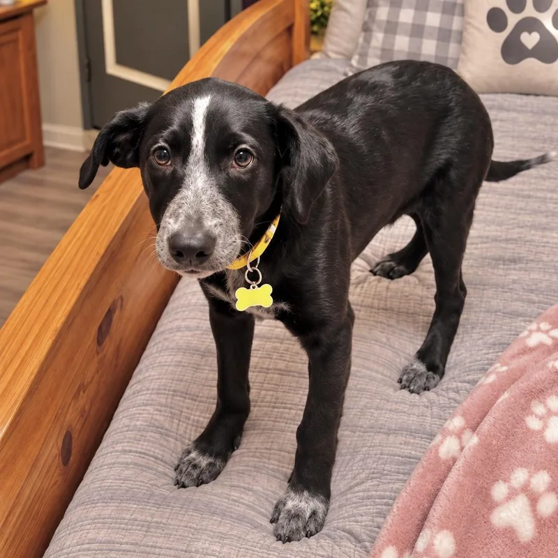 A baby medium-sized female Australian Cattle Dog / Blue Heeler dog named Rose for adoption in Boulder, CO