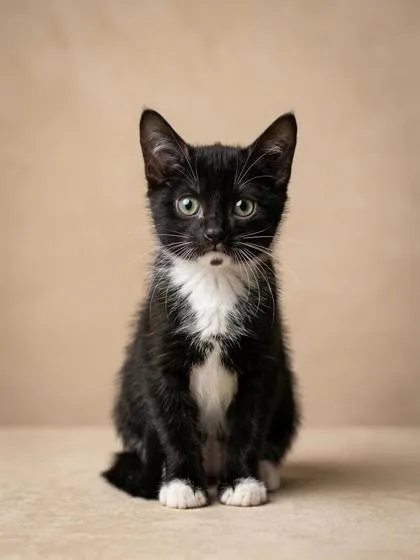 A baby small-sized male Domestic Short Hair cat named Tux for adoption in Cumming, GA