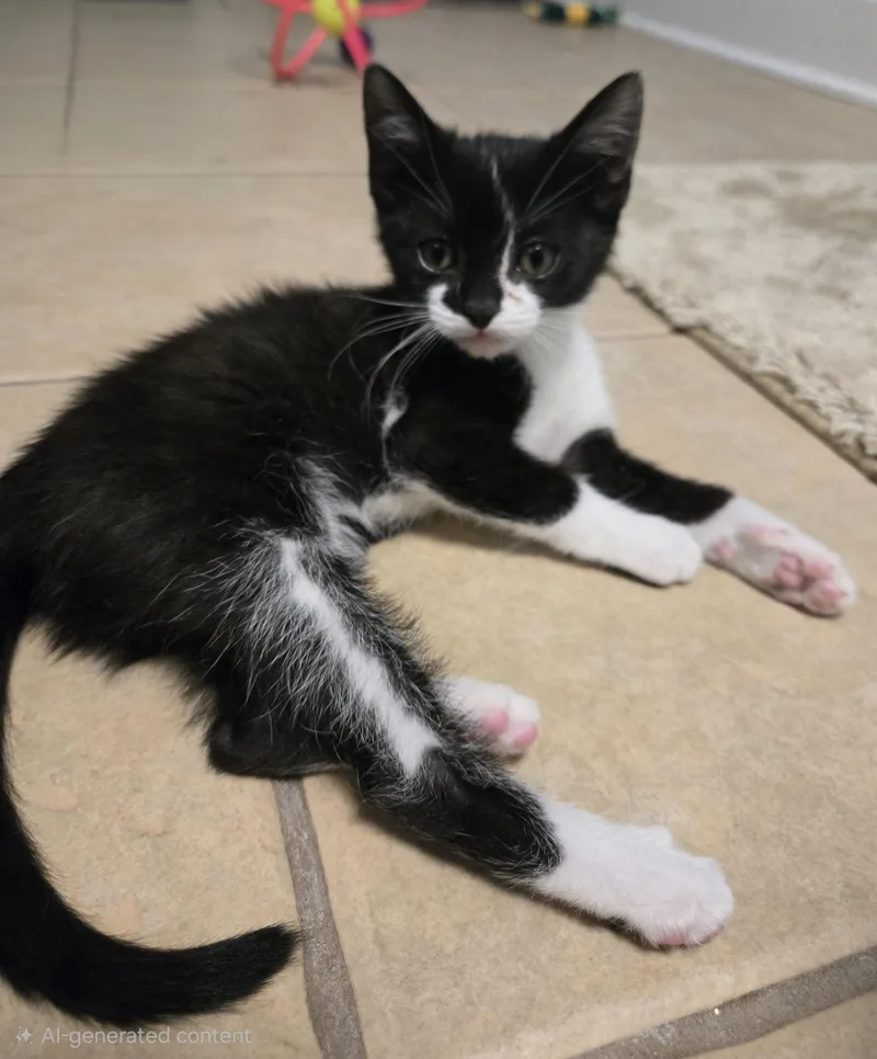 A baby small-sized female Black & White / Tuxedo Domestic Short Hair cat named Annie for adoption in Boiling Springs, PA