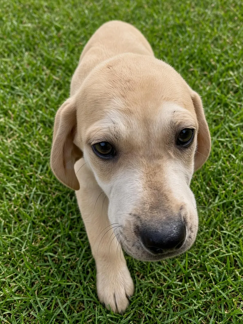 A baby large-sized male Yellow / Tan / Blond / Fawn Labrador Retriever dog named Petey for adoption in Kiln, MS