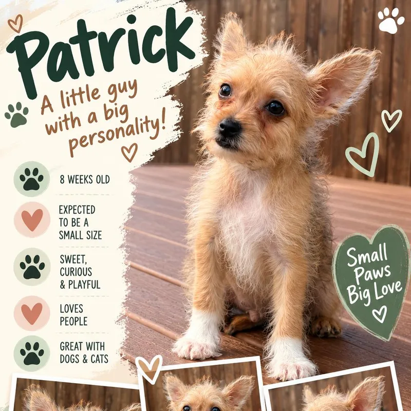 A baby small-sized male Brown / Chocolate Terrier dog named Patrick for adoption in Santa Fe, TX