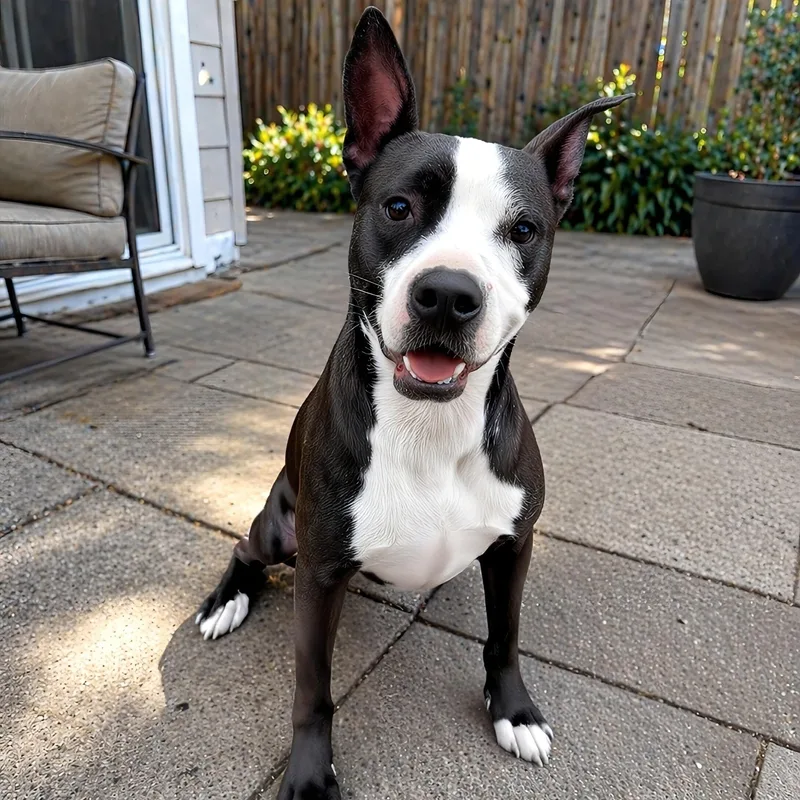 A young medium-sized male Black Pit Bull Terrier dog named Otto for adoption in Houston, TX