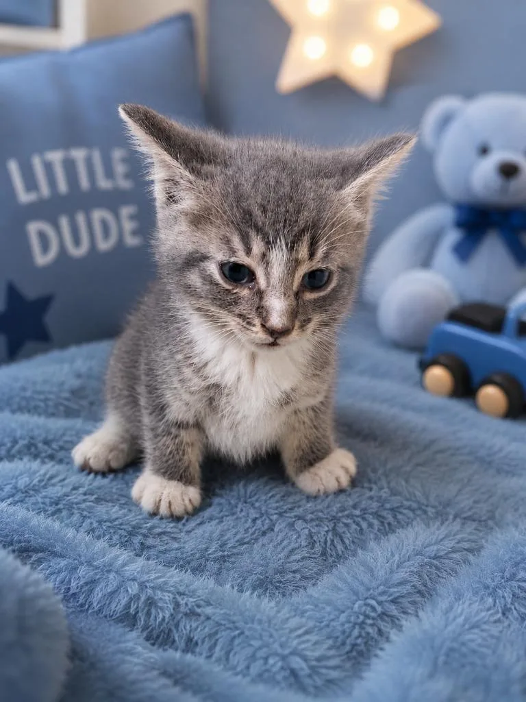 A baby medium-sized male Domestic Short Hair cat named Penne for adoption in Fayetteville, TN