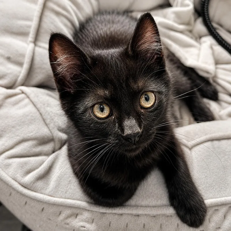 A baby medium-sized male Black Domestic Short Hair cat named Milton for adoption in Pontiac, MI