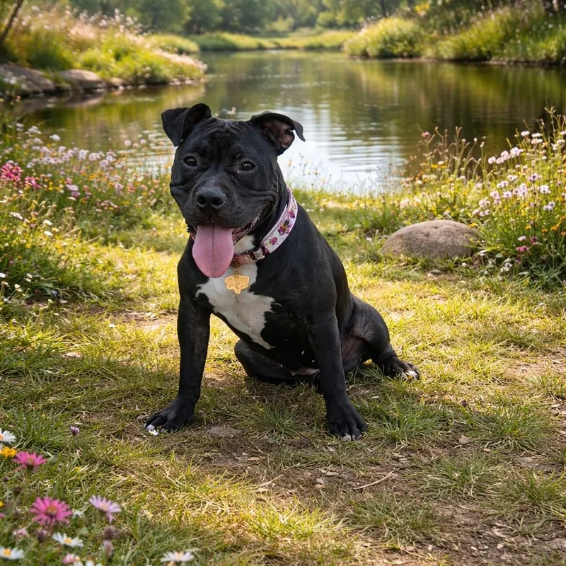 A young medium-sized female Black Pit Bull Terrier dog named Pepper for adoption in Houston, TX