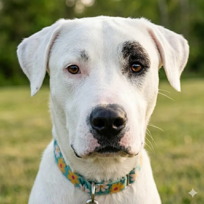 A young large-sized male White / Cream Pit Bull Terrier dog named Bandit for adoption in South Elgin, IL